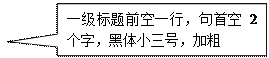 矩形标注: 一級标題前空一行,句首空2個字,黑體小三号,加粗